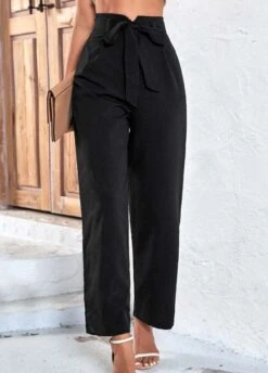 Black Bowknot Belted Drawastring High Waisted Pants -Women Clothing Sales Store 327283 P 1677476651027