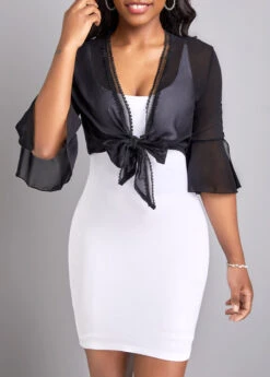 Black Lace Three Quarter Length Sleeve Coat