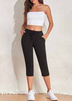 Black Pocket Regular Drawastring High Waisted Pants -Women Clothing Sales Store 327486 P 16805996670672