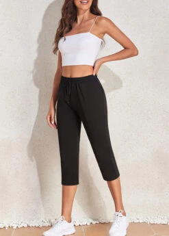 Black Pocket Regular Drawastring High Waisted Pants -Women Clothing Sales Store 327486 P 16805996677843