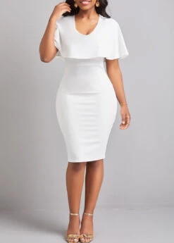 White Short Sleeve Scoop Neck Bodycon Dress -Women Clothing Sales Store 328959 P 16797419020193