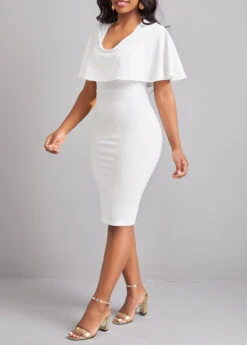 White Short Sleeve Scoop Neck Bodycon Dress -Women Clothing Sales Store 328959 P 16797419022482