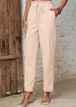 Beige Pocket Drawastring High Waisted Pants 6 Beige Pocket Drawastring High Waisted Pants -Women Clothing Sales Store 329150 P 1678689599378