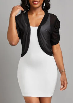 Black Ruched Short Sleeve Open Front Coat -Women Clothing Sales Store 329711 P 16808511630752
