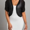 Black Ruched Short Sleeve Open Front Coat