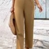 Light Camel Button High Waisted Pants
