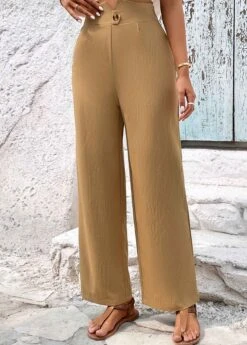 Light Camel Button High Waisted Pants -Women Clothing Sales Store 331268 P 1680769478405