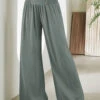 Sage Green Smocked Elastic Waist High Waisted Pants