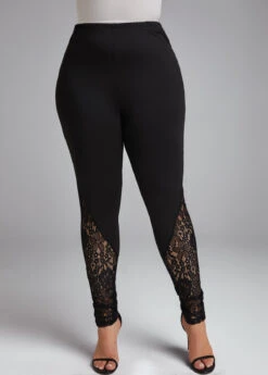 Black Lace Skinny Elastic Waist High Waisted Pants -Women Clothing Sales Store 333059 P 16849774471492