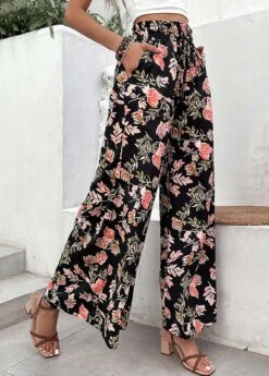 Black Lightweigh Floral Print Elastic Waist Pants 5 Black Lightweigh Floral Print Elastic Waist Pants -Women Clothing Sales Store 333554 P 1683595951567