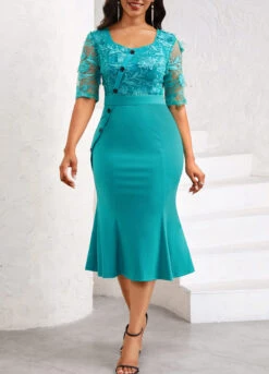 Turquoise Mermaid Half Sleeve Square Neck Bodycon Dress 10 Turquoise Mermaid Half Sleeve Square Neck Bodycon Dress -Women Clothing Sales Store 334071 P 16909397374294