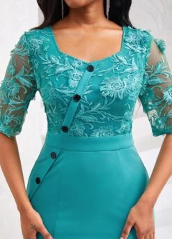 Turquoise Mermaid Half Sleeve Square Neck Bodycon Dress 11 Turquoise Mermaid Half Sleeve Square Neck Bodycon Dress -Women Clothing Sales Store 334071 P 16909397376105