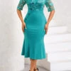 Turquoise Mermaid Half Sleeve Square Neck Bodycon Dress