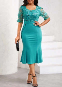 Turquoise Mermaid Half Sleeve Square Neck Bodycon Dress 9 Turquoise Mermaid Half Sleeve Square Neck Bodycon Dress -Women Clothing Sales Store 334071 P 16909397379073