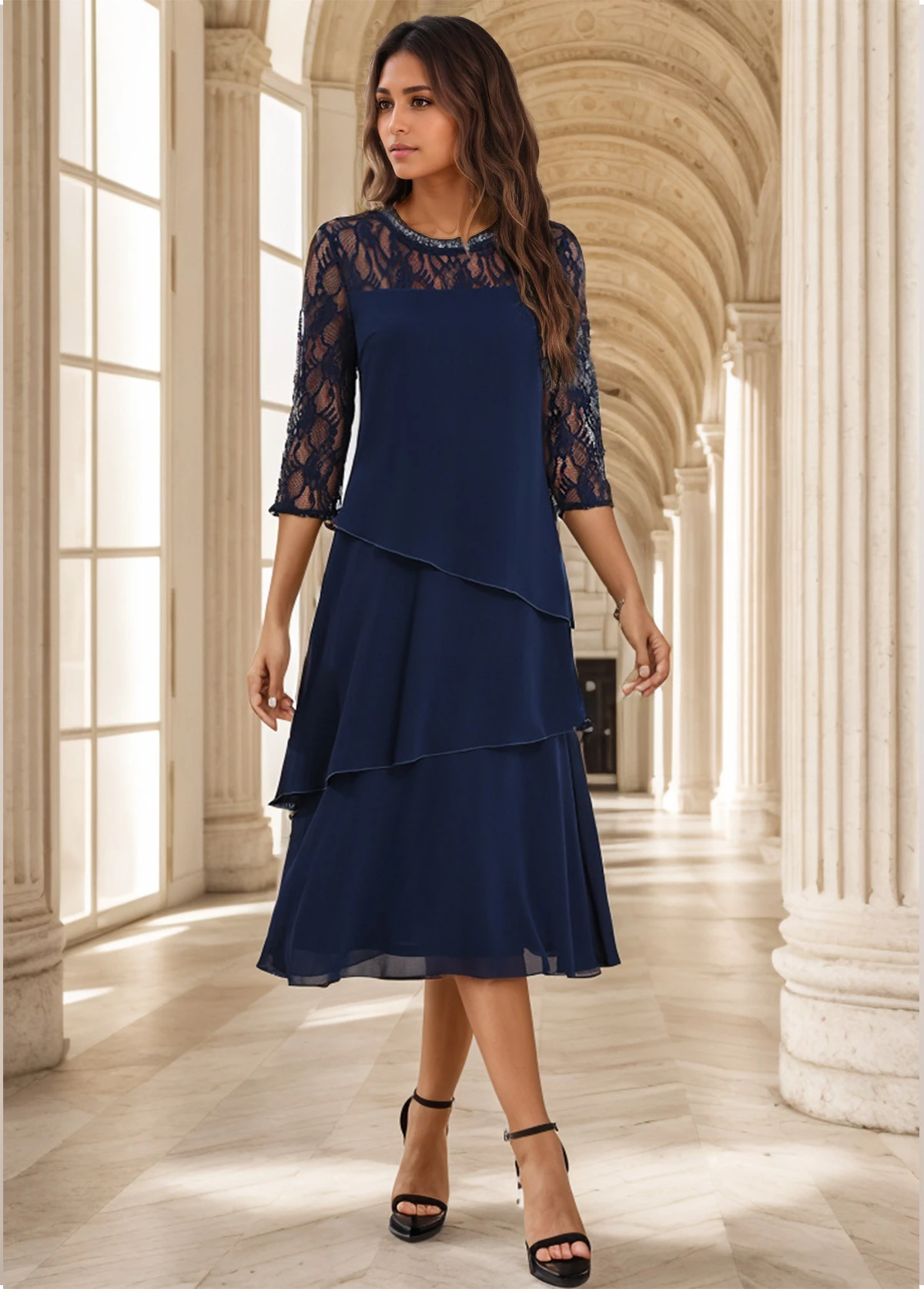 Navy Umbrella Hem Sequin A Line Dress 9 Navy Umbrella Hem Sequin A Line Dress - Image 9