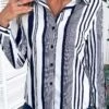 White Striped Long Sleeve Shirt Collar Blouse
