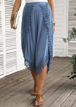 Dusty Blue Lace Elastic Waist High Waisted Pants 9 Dusty Blue Lace Elastic Waist High Waisted Pants -Women Clothing Sales Store 335607 P 16883784813954