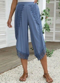 Dusty Blue Lace Elastic Waist High Waisted Pants 8 Dusty Blue Lace Elastic Waist High Waisted Pants -Women Clothing Sales Store 335607 P 16883784816873
