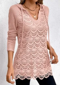 Light Pink Patchwork Long Sleeve Hoodie -Women Clothing Sales Store 336121 P 16969377929992