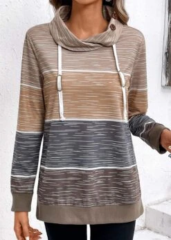 Multi Color Drawstring Long Sleeve Cowl Neck Sweatshirt -Women Clothing Sales Store 336125 P 16903661724754