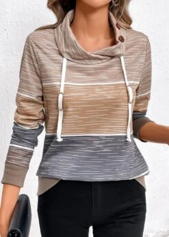Multi Color Drawstring Long Sleeve Cowl Neck Sweatshirt -Women Clothing Sales Store 336125 P 16903661727865