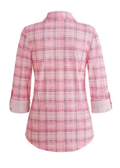 Pink Button Plaid Long Sleeve Shirt Collar Blouse -Women Clothing Sales Store 336343 P 16947406790377
