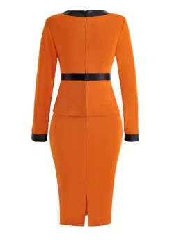 Orange Fake 2in1 Long Sleeve Bodycon Dress 11 Orange Fake 2in1 Long Sleeve Bodycon Dress -Women Clothing Sales Store 337359 P 16941403393455