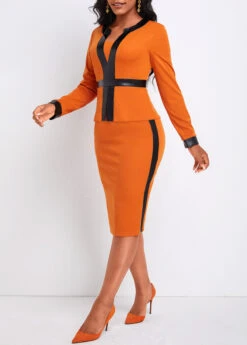 Orange Fake 2in1 Long Sleeve Bodycon Dress 9 Orange Fake 2in1 Long Sleeve Bodycon Dress -Women Clothing Sales Store 337359 P 16941403394953