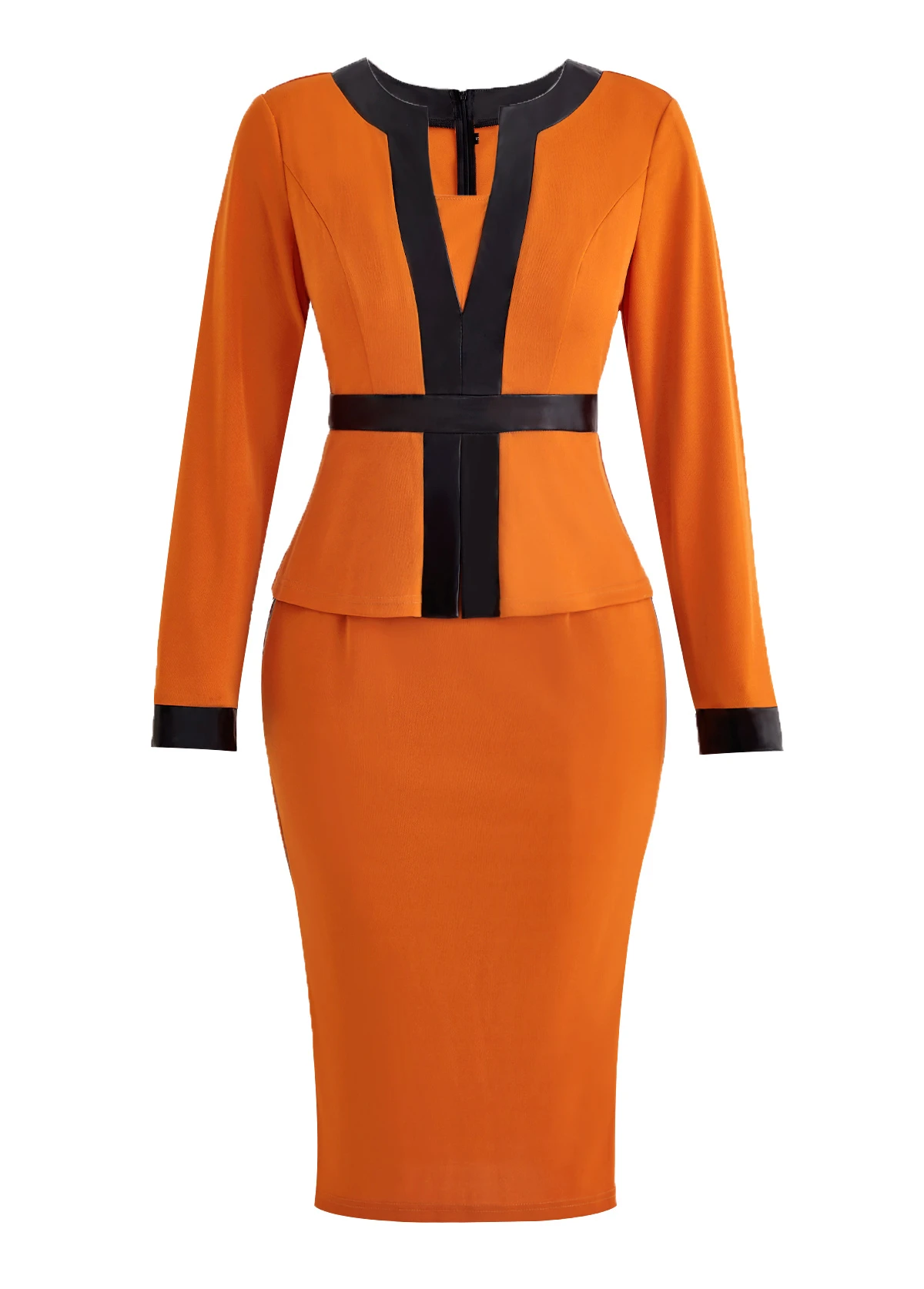 Orange Fake 2in1 Long Sleeve Bodycon Dress 5 Orange Fake 2in1 Long Sleeve Bodycon Dress - Image 5