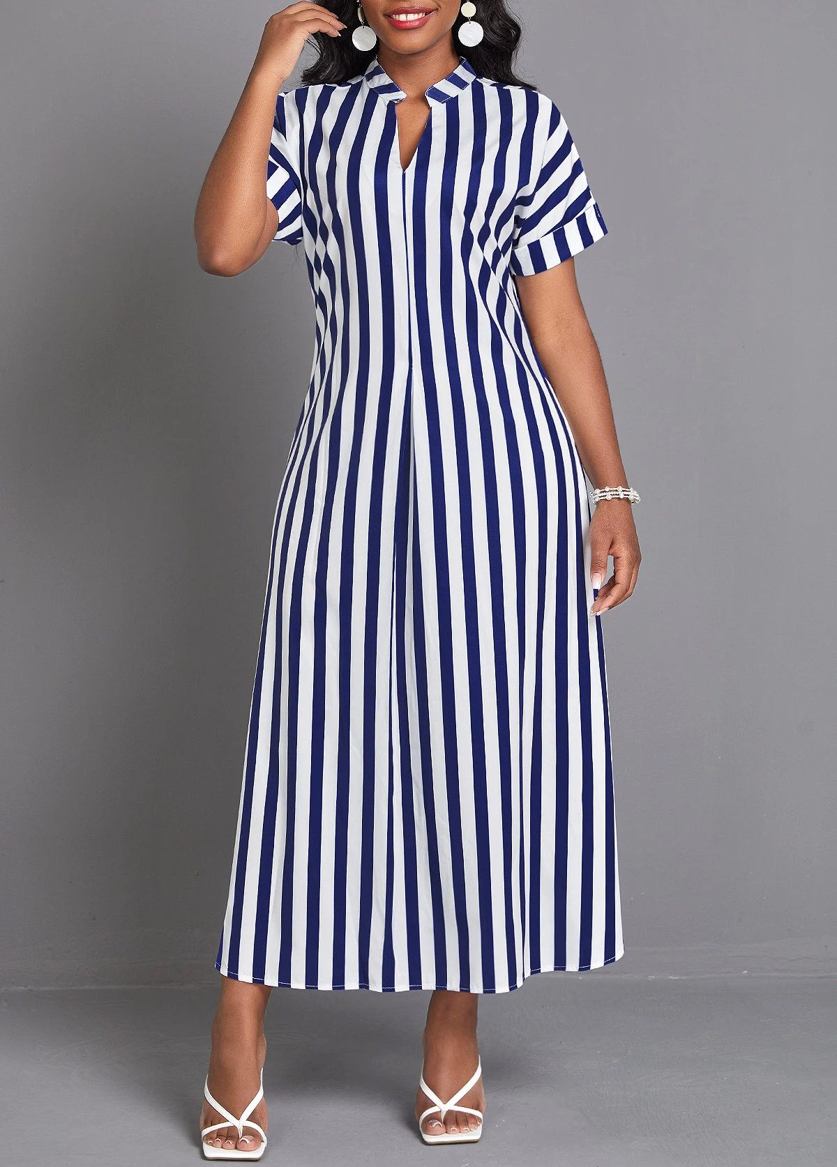 Navy Split Striped Maxi Shift Dress 1 Navy Split Striped Maxi Shift Dress
