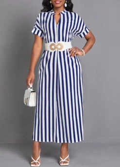 Navy Split Striped Maxi Shift Dress 7 Navy Split Striped Maxi Shift Dress -Women Clothing Sales Store 337602 P 16889876314733