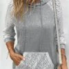 Patchwork Grey Lace Long Sleeve Hoodie