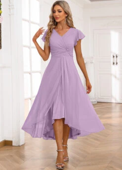 Light Purple Twist High Low Short Sleeve Dress 8 Light Purple Twist High Low Short Sleeve Dress -Women Clothing Sales Store 338348 P 16893302173082