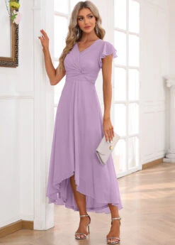 Light Purple Twist High Low Short Sleeve Dress 11 Light Purple Twist High Low Short Sleeve Dress -Women Clothing Sales Store 338348 P 16893302178205