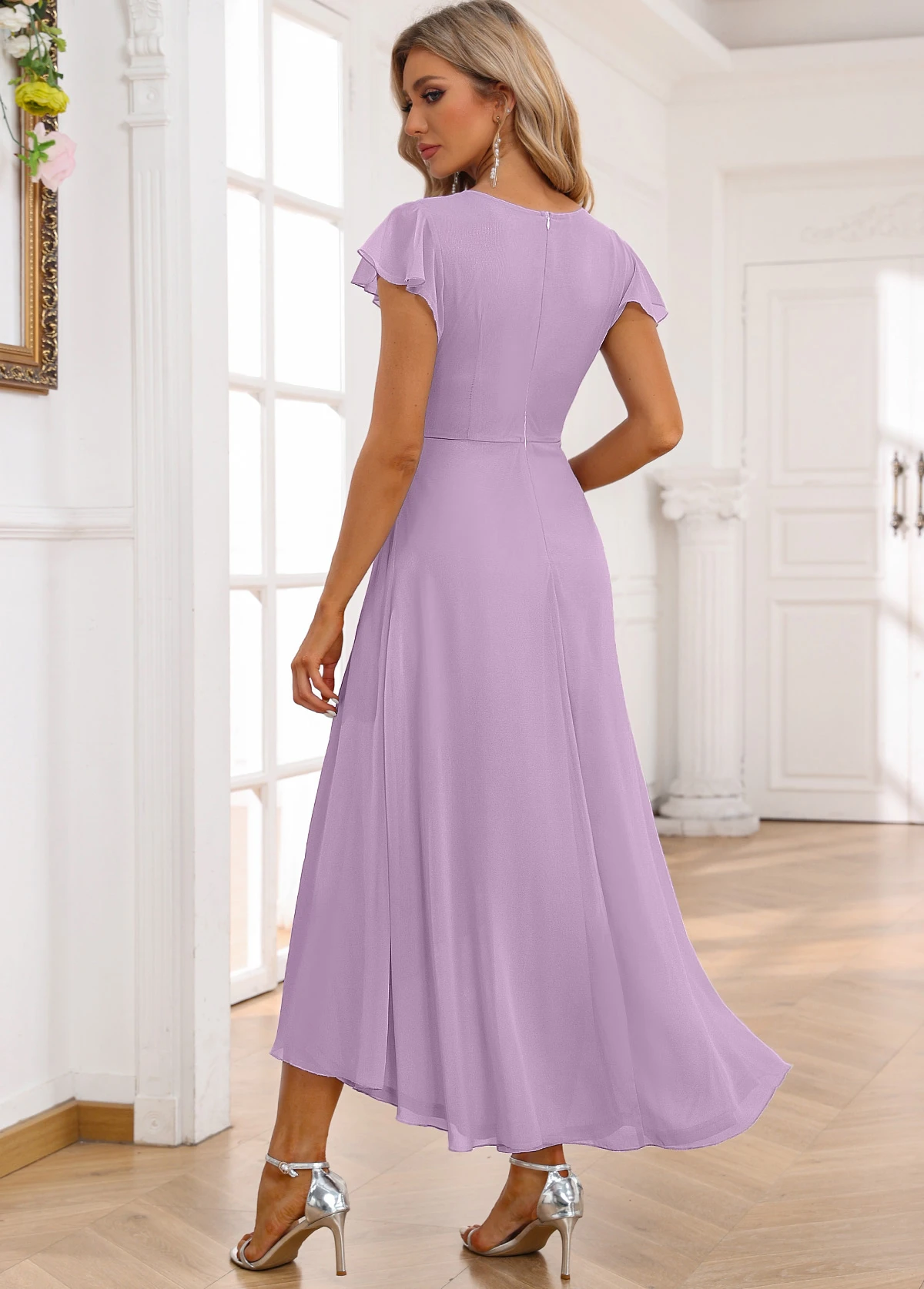 Light Purple Twist High Low Short Sleeve Dress 2 Light Purple Twist High Low Short Sleeve Dress - Image 2