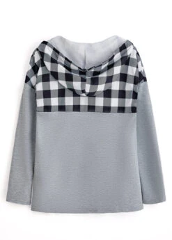 Light Grey Pocket Plaid Long Sleeve Hoodie -Women Clothing Sales Store 339297 P 1694081266509