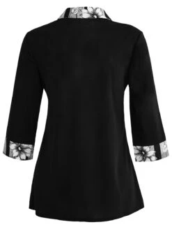Black Fake 2in1 Floral Print Blouse -Women Clothing Sales Store 339400 P 1695005939576