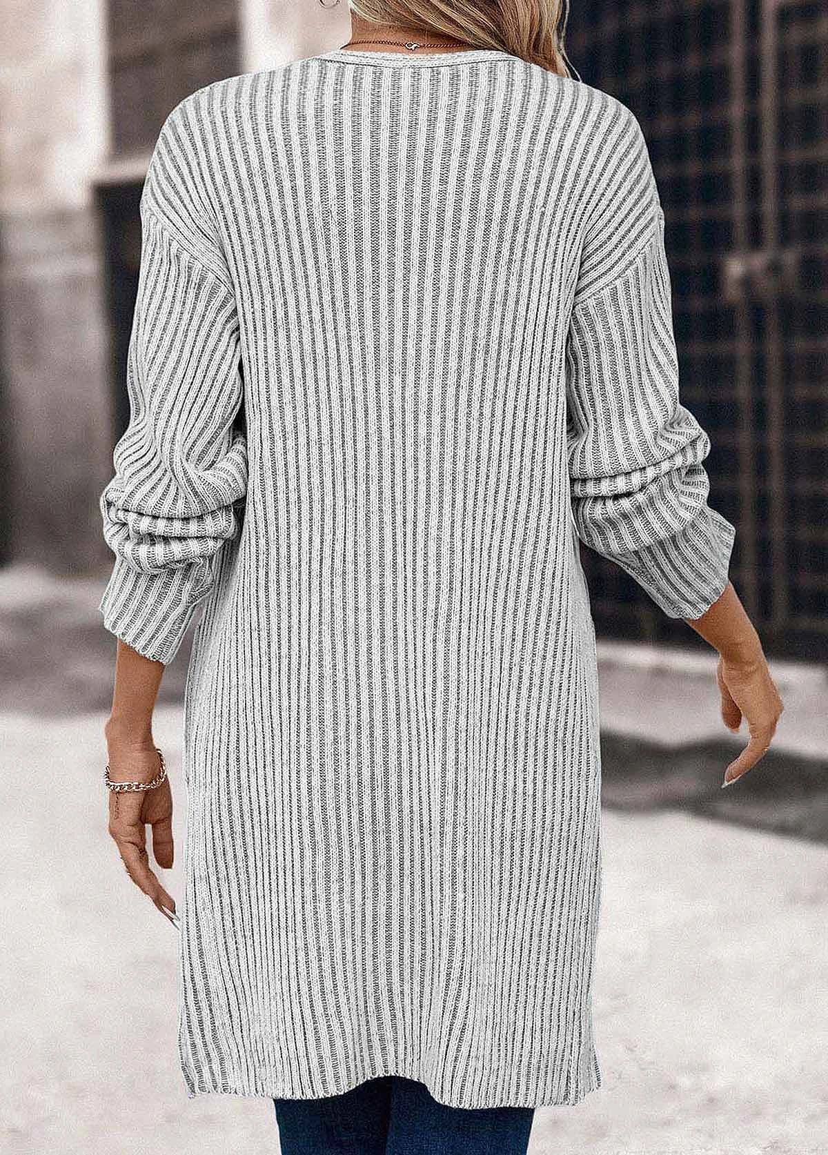 Light Grey Pocket Long Sleeve V Neck Coat 2 Light Grey Pocket Long Sleeve V Neck Coat - Image 2