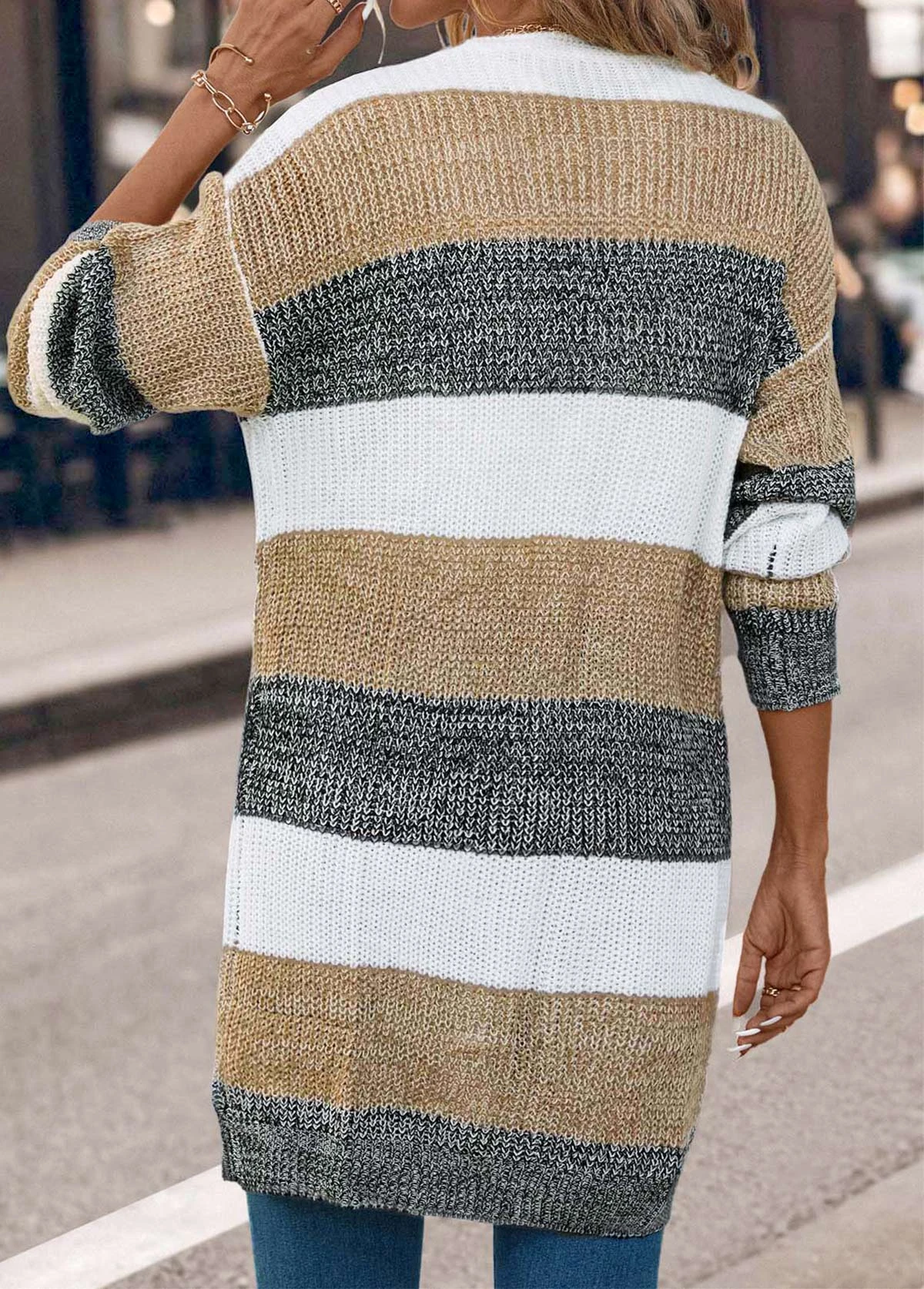 Dark Grey Weave Long Sleeve V Neck Coat 2 Dark Grey Weave Long Sleeve V Neck Coat - Image 2