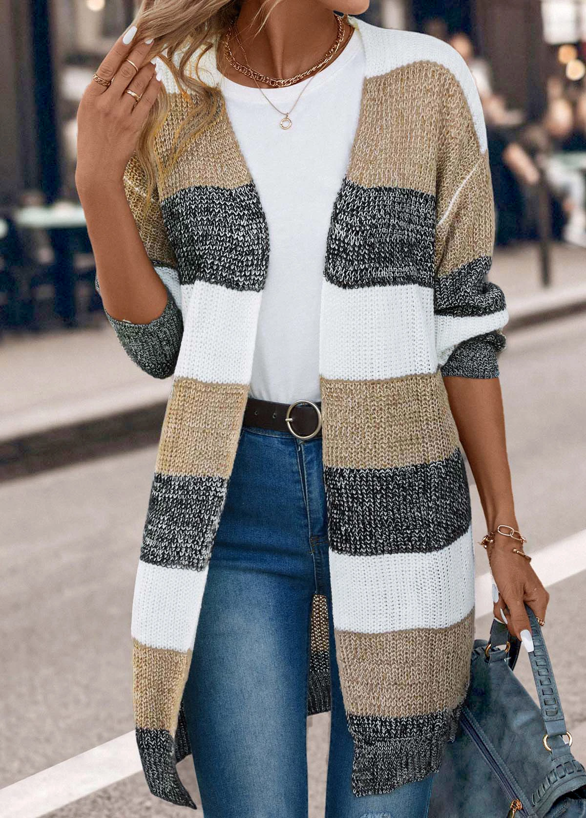 Dark Grey Weave Long Sleeve V Neck Coat 1 Dark Grey Weave Long Sleeve V Neck Coat