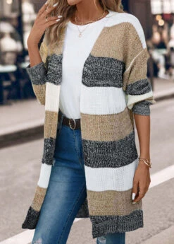 Dark Grey Weave Long Sleeve V Neck Coat 9 Dark Grey Weave Long Sleeve V Neck Coat -Women Clothing Sales Store 339481 P 16932040435613