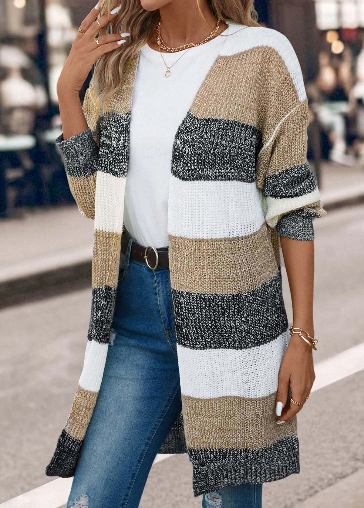 Dark Grey Weave Long Sleeve V Neck Coat 4 Dark Grey Weave Long Sleeve V Neck Coat - Image 4