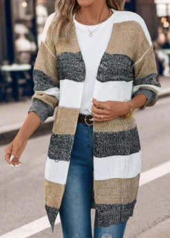 Dark Grey Weave Long Sleeve V Neck Coat 8 Dark Grey Weave Long Sleeve V Neck Coat -Women Clothing Sales Store 339481 P 16932040437782