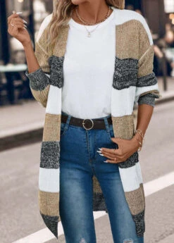 Dark Grey Weave Long Sleeve V Neck Coat 10 Dark Grey Weave Long Sleeve V Neck Coat -Women Clothing Sales Store 339481 P 16932040439164