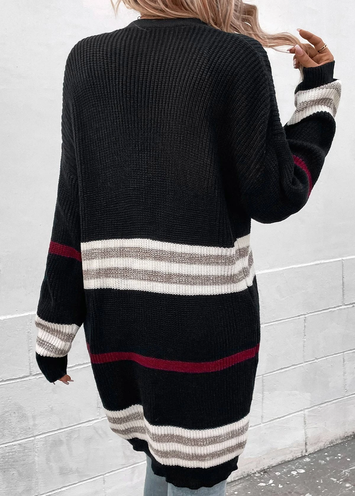 Wine Red Weave Long Sleeve V Neck Coat 2 Wine Red Weave Long Sleeve V Neck Coat - Image 2