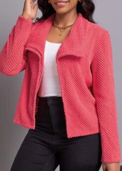 Peach Red Long Sleeve Turn Down Collar Coat -Women Clothing Sales Store 339556 P 16922360861062