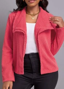 Peach Red Long Sleeve Turn Down Collar Coat -Women Clothing Sales Store 339556 P 16922360861853