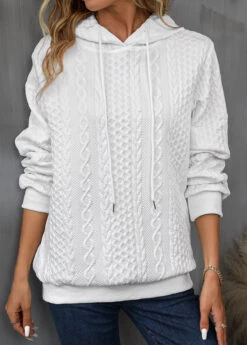 White Drawstring Detail Long Sleeve Hoodie