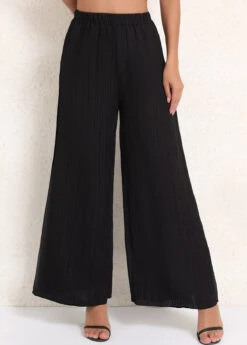 Black Ruched Elastic Waist High Waisted Pants -Women Clothing Sales Store 340223 P 16935649150313