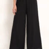 Black Ruched Elastic Waist High Waisted Pants